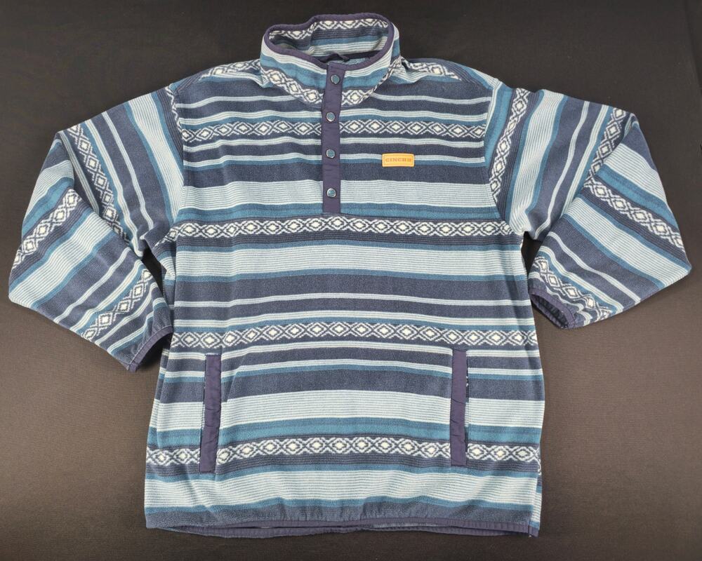 Cinch XL Southwestern Fleece‎ Pullover Snap Neck Blue Aztec Western